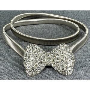 Vintage Serpentine Stretch Belt with Rhinestone Bow Tie Buckle
